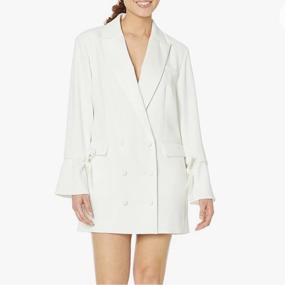 White Double-Breasted Blazer Dress Bridal Bachelorette Wedding - Picture 2 of 6